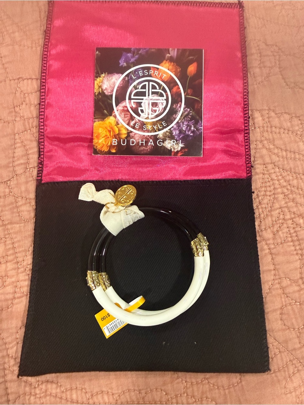 BudhaGirl Two-Tone Black and White Bangle Bracelet with Gold Accents